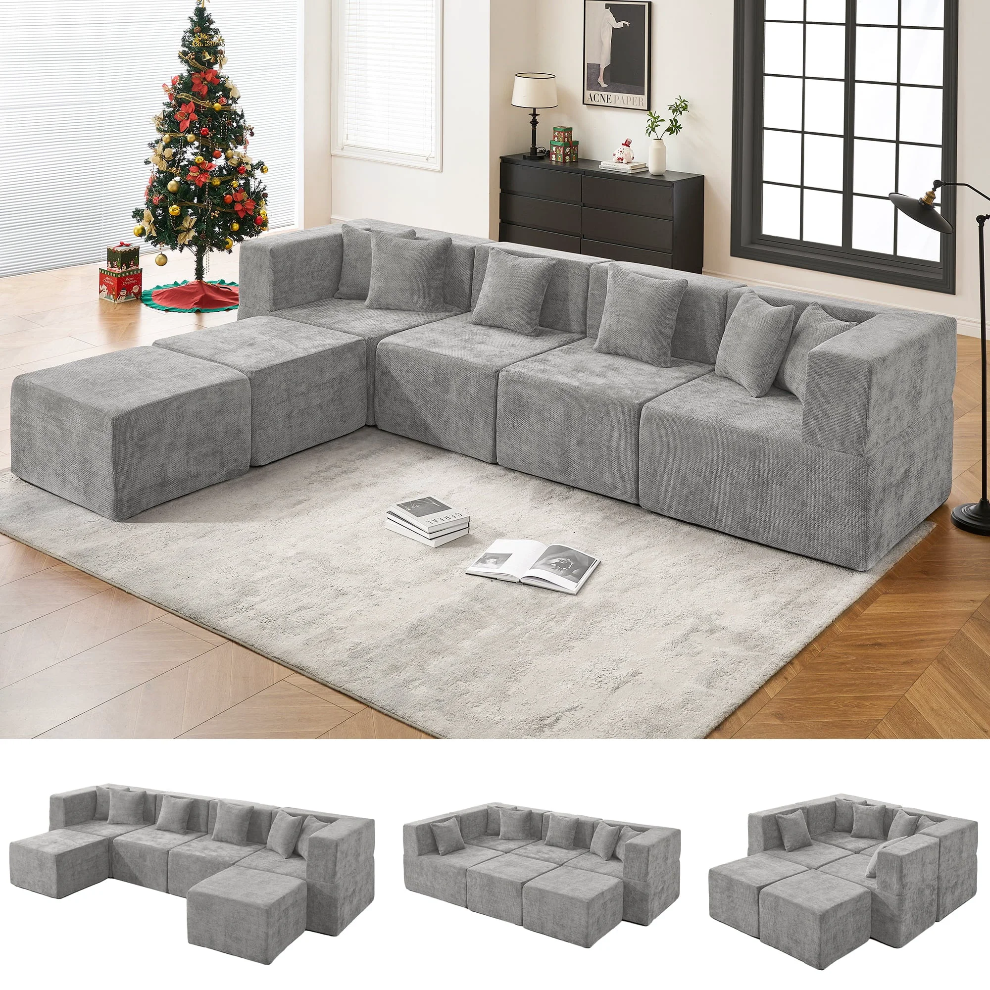 Environmentally Friendly BEHOST 130 Oversized Modular Sectional Sofa for Living Room Flexible Combination U Shaped Chenille Cloud Couch Light Gray Contemporary