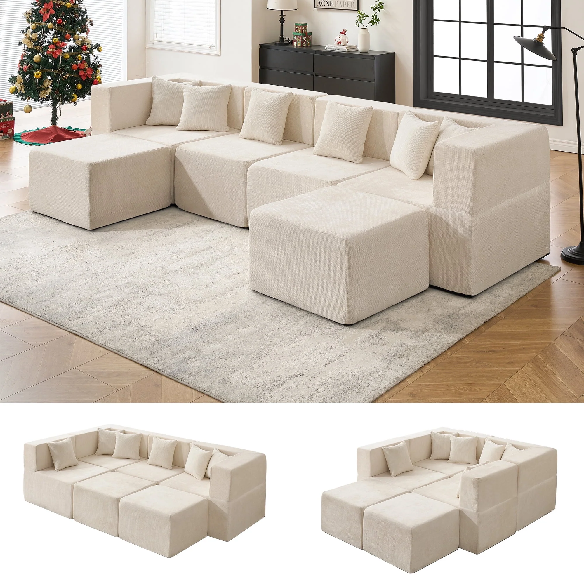 Premium BEHOST 10-Piece Modular Sectional Sofa for Living Room Chenille Cloud Couch with 10 Pillows Beige Effective