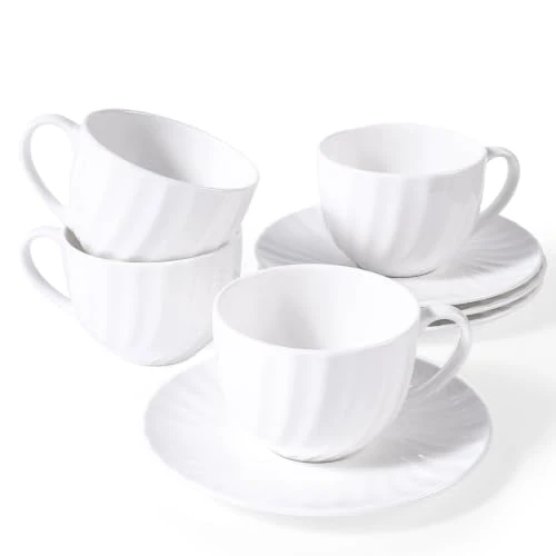 Smart Fine Bone China Cappuccino Cups with Saucers Set of 4 4 Count Elite