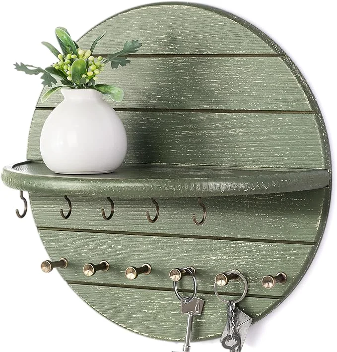 Efficient Rebee Vision Pine Wood Key Holder Wall Mount for Farmhouse Boho Decor – Key and Mail Organizer with Shelf and 11 Hooks – Decorative Wall Organizer for Room Kitchen Living Room Decor Green About ThisOverview Natural
