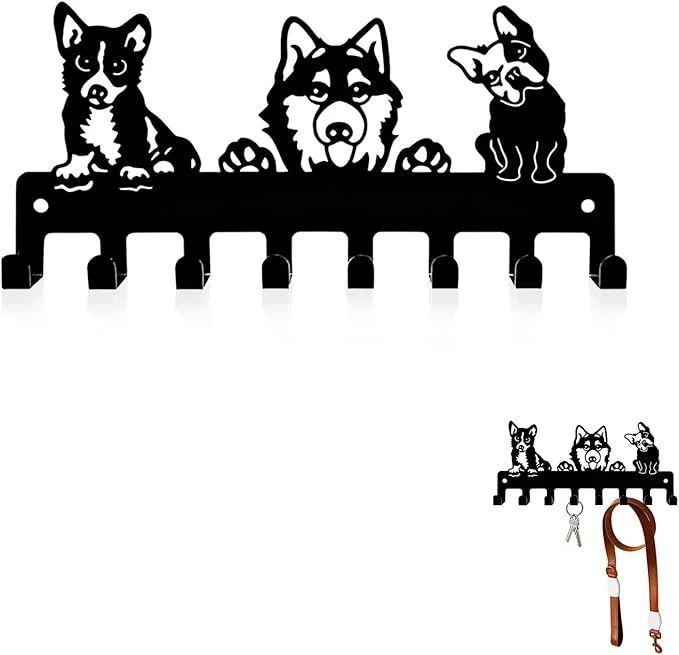 Certified Dog Leash Holder for Wall Key Holder Wall Mount with 8 Metal Hooks Key Hooks for Wall Screw Mounted Rust Resistant Entryway Organizer for Leashes Keys Bags Hats CollarsAbout ThisOverview Green