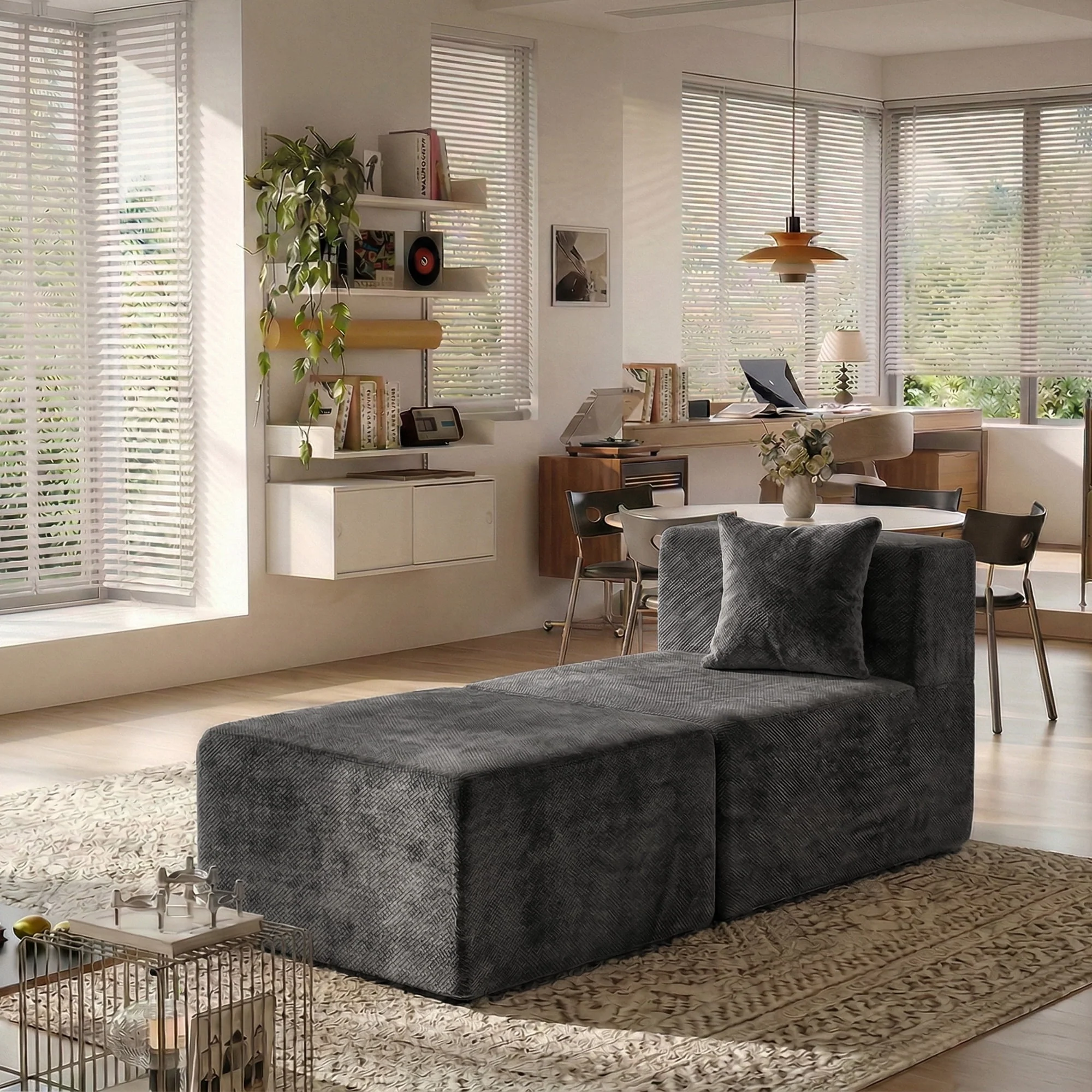 Consistent BEHOST 2 Modules Sectional Sofa for Living Room Includes 1 Armless Center Seat 1 Ottoman 1 Pillow Chenille Dark Gray Expertly Made