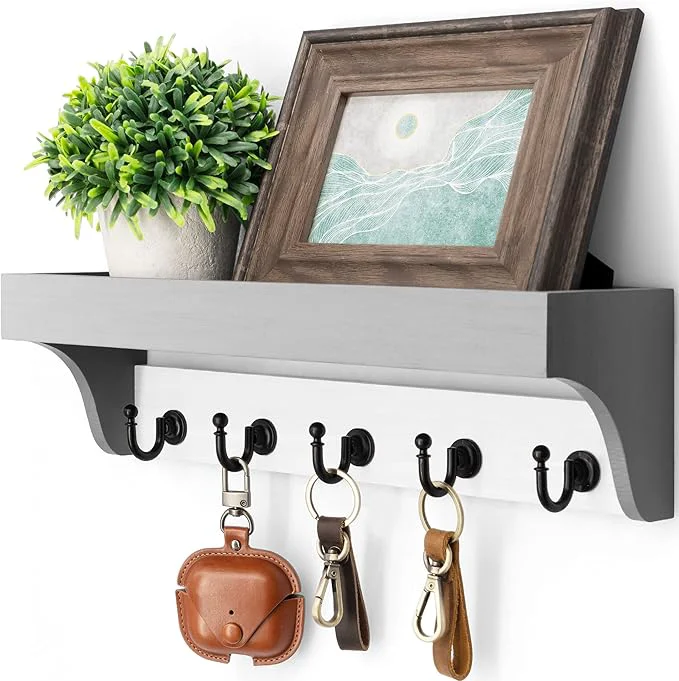 Recyclable Rebee Vision Key Holder with Mail Organizer Wall Mount – Decorative Home Essentials for Key Rack with 5 Rustic Keys Hooks – Modern House Decor for Entryway Gray White About ThisOverview Exceptional