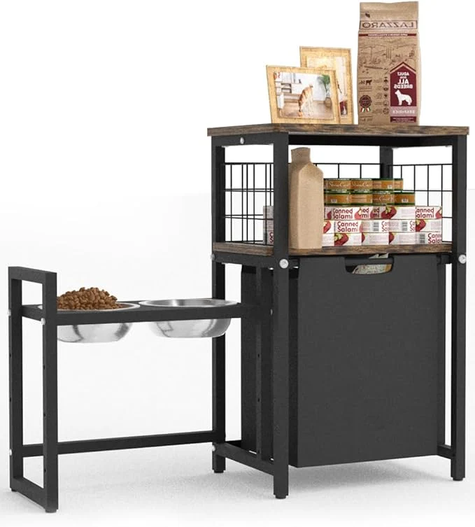 Durable 30.6Long x 26.2 High d Dog Bowl Stand with Pet Food Storage Organizer Adjustable Raised Feeding Station with Toy Basket for Large Medium Small Dogs and Cats BlackAbout ThisOverview Minimalist