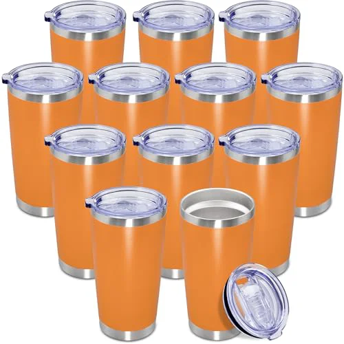 Traditional 20oz Tumbler Insulated Coffee Tumblers with Lid Stainless Steel Orange 12P 12 Count First-Class