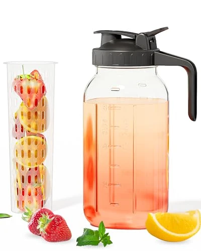 Classic 64oz 2quart Mason Jar Pitcher Glass Pitcher with Lid for Tea Cold Brew Efficient
