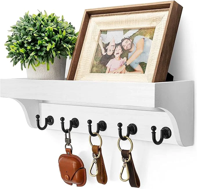 Specialty Rebee Vision Key and Mail Holder for Wall with Floating Shelf Decorative Hanging Organizer with 5 Sturdy Keys Hooks and Wall Mount Key Rack – Farmhouse Entryway Décor Modern White About ThisOverview Reusable