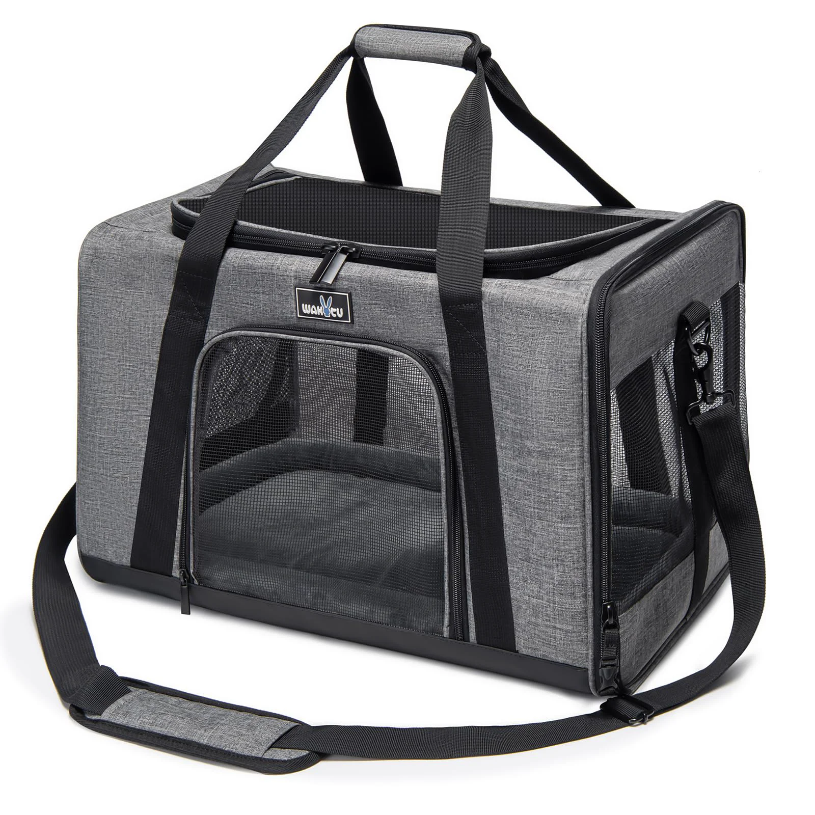 Recyclable Wakytu Pet Carrier for Medium Large Cats Dogs – 3 Entrances 5 Mesh Windows Original Design