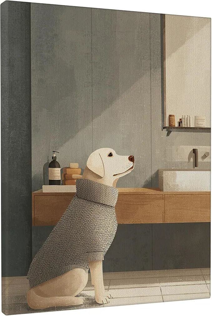 Trusted Cozy Dog Canvas Wall Art Beige Gray Minimalistic Animal Decor Autumn Aesthetic Home Decoration for Living Room Bedroom Bathroom Wrapped Canvas 12×16 InchAbout This Eco-Friendly