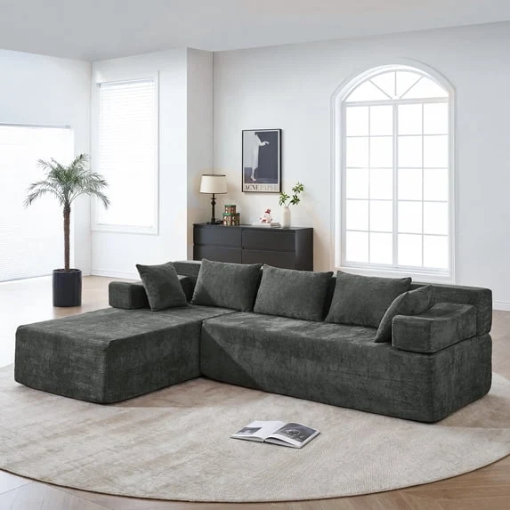 Responsible Behost 105 Modular Sectional Sofa for Living Room L Shaped Cloud Couch Chenille Dark Gray Green