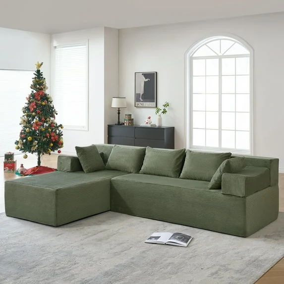 Safe Behost 105 Modular Sectional Sofa Couch with Pillows Deep Seat L Shaped Sofa for Living Room Green Classic