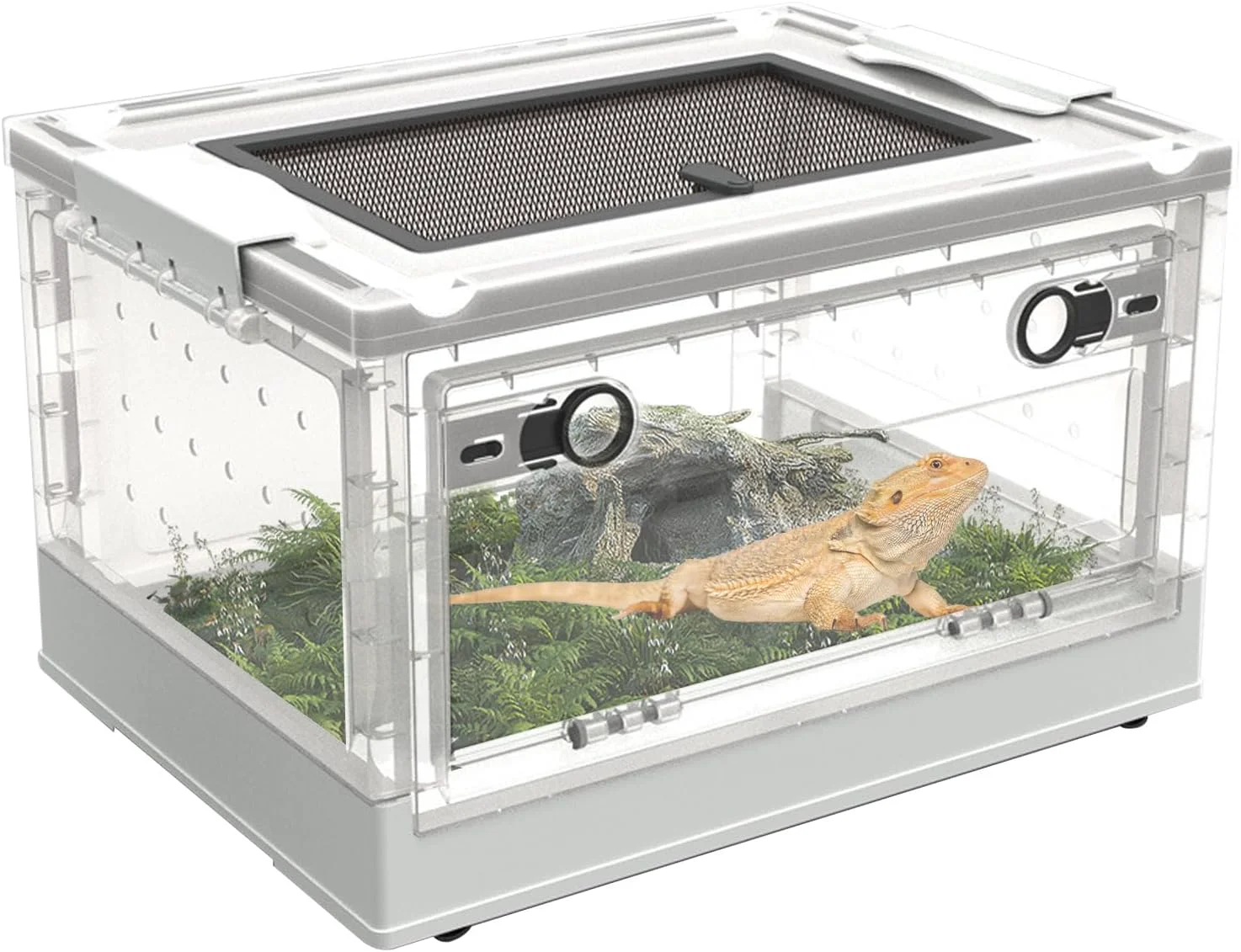 Next-Generation PINVNBY Plastic Reptile Feeding Box with Wheels Reptiles Breeding Enclosure Cages Transparent Amphibians Habitat Terrarium Tank Portable Transport Container for Lizard Bearded Dragon White Quality
