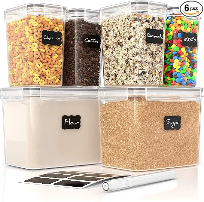 Verified Simply Gourmet Airtight Food Storage Containers with Lids – 6 Piece Assorted Size Kitchen Pantry Organization Set BPA- Clear Plastic Stackable Containers for Ce Flour Sugar Rice SnacksAbout ThisOverview Safe