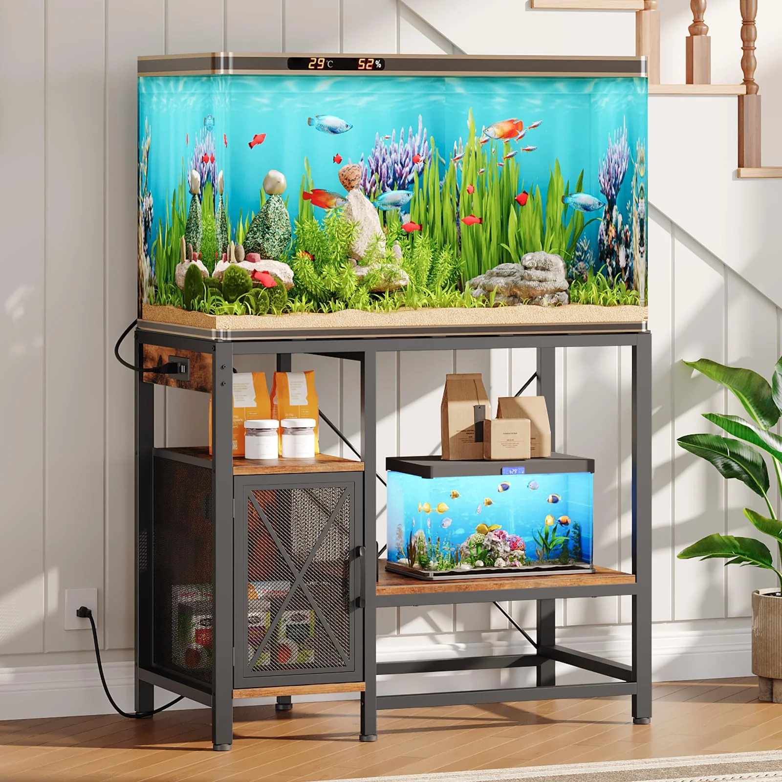 Classic MAHANCRIS 40-50 Gallon Fish Tank Stand with Power Outlet Storage Rustic Brown FTHR50E01 Top-Quality