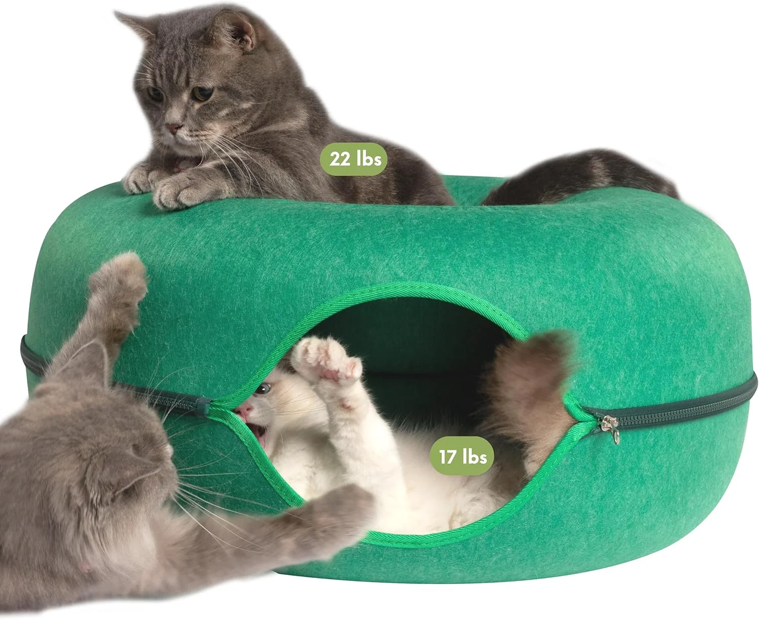 Artisan CATTASAURUS Peekaboo Cat Cave for Multiple Large Cats Up to 30-45 Lbs Scratch Detachable Washable Tunnel Bed Comfy Donut Cat Cave Forest Green Large Expertly Made