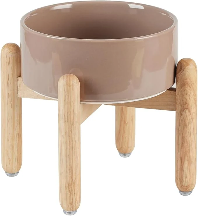 Modern Ceramic 7.3inch Raised Dog Bowl Set d with Wooden Stand Food and Water Bowl for Medium Breed Dogs Weighted Dog Dishes Pet Feeder Brown Coffee About ThisOverview Environmentally Friendly