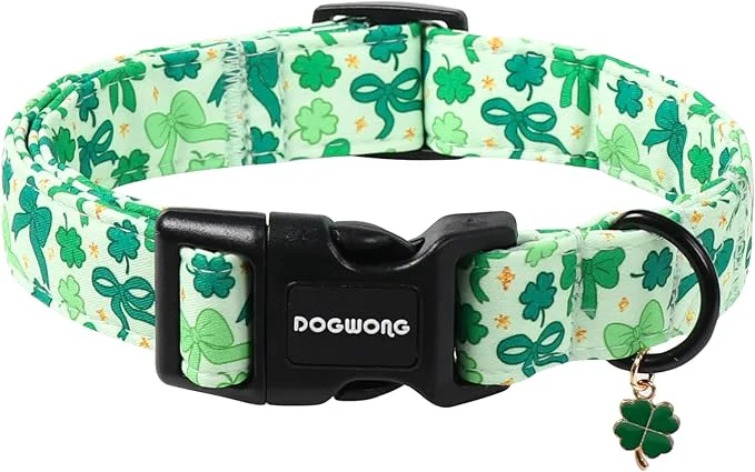 Environmentally Friendly DOGWONG St Patrick’s Day Dog Collar-Cute Green Clovers Dog Collar Adjustable Quality