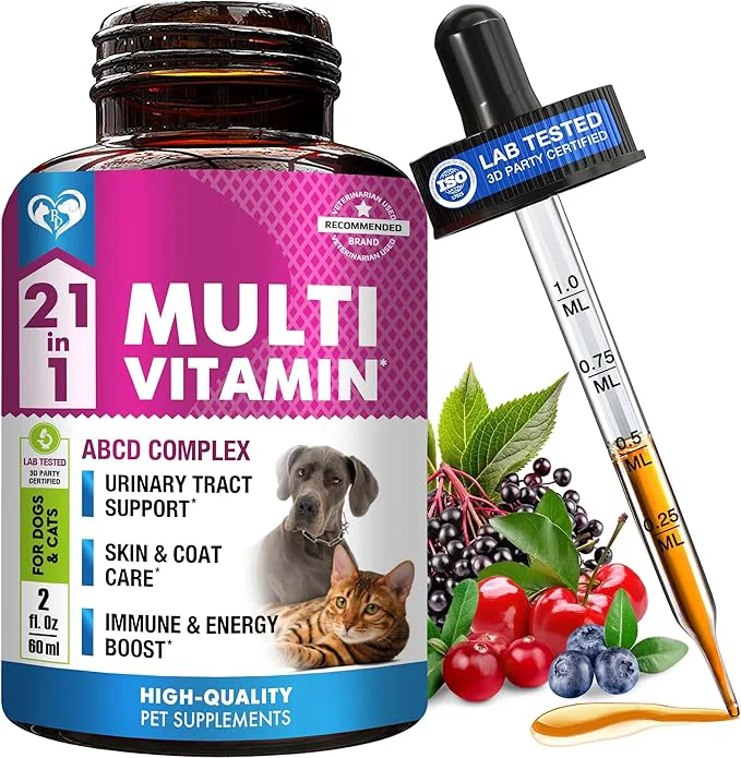 Pure Cat Dog Multivitamin Liquid with Glucosamine Cranberry 21 in 1 Health Supplements for Urinary Tract Kidney Bladder Hip Joint Skin Coat Natural UTI Medicine Made in USA 60 ml About This Sophisticated