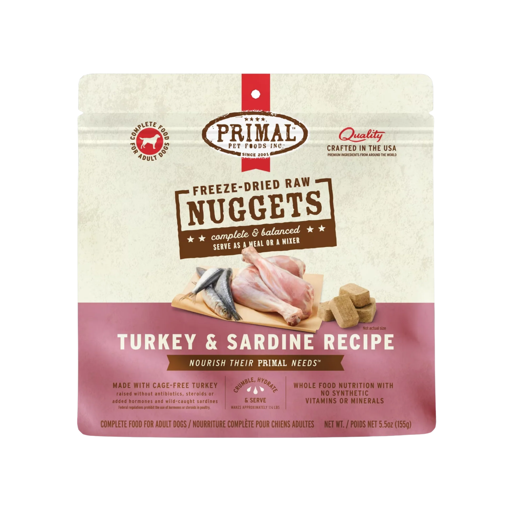 Dependable Primal ze-Dried Raw Turkey Sardine Nuggets Dog Food Authentic