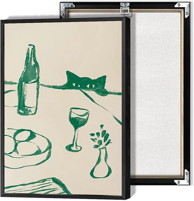 Classic Sneaky Cat Wine Wall Art Funny Kitchen Animal Poster Whimsical Pet Wall Decor Abstract Scandi Dinner Sketch Prints Painting For Living Room Dining Room Wall Decor 12x16in FramedAbout This Lightweight