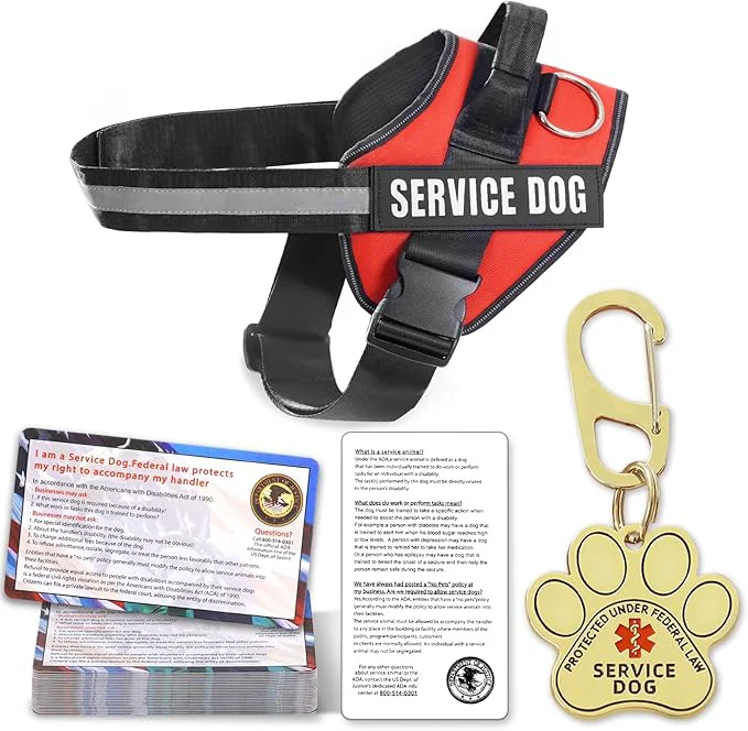 Certified Service Dog Vest ID Tag 50 ADA Information Cards Service Dog Harness in Sizes X Small to XX Large Metal Dog Tag has Ruggedized Clip 2-Sided Service Animal Cards ESA Accessory Set SmallAbout ThisOverview Trendy