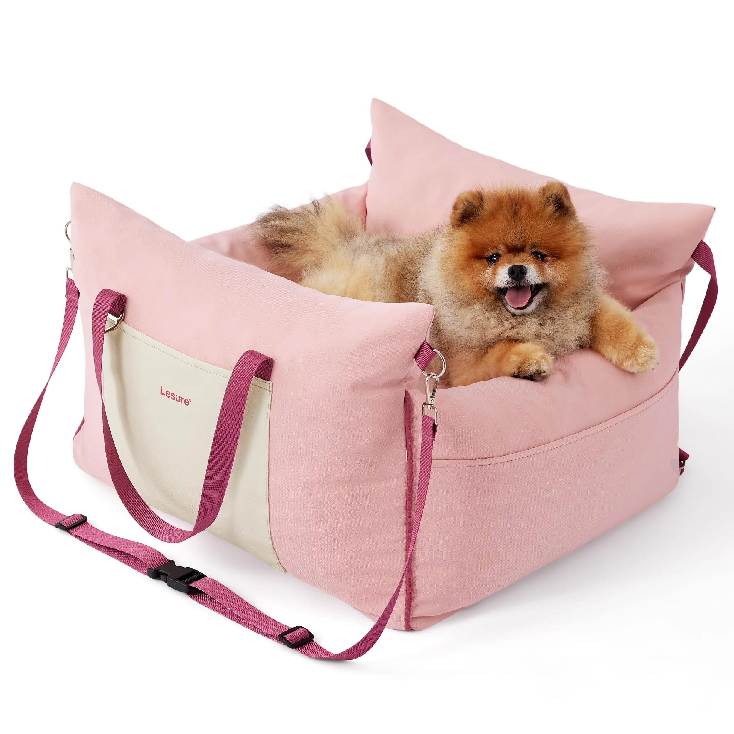 Advanced LE SURE Lesure Small Dog Car Seat — Strawberry Cream Memory Foam Booster Top-Quality