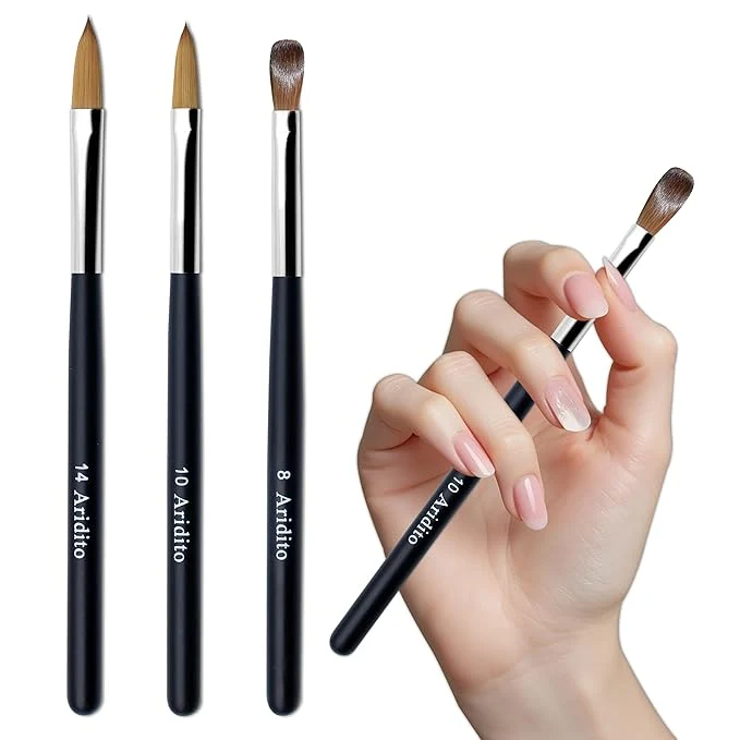 Modern 3pcs Acrylic Nail Brush Set Black Professional-Grade Brushes For Powder Extensions Nail Art Salon Home Use For Beginner And Professional Size 8 10 14 Smart