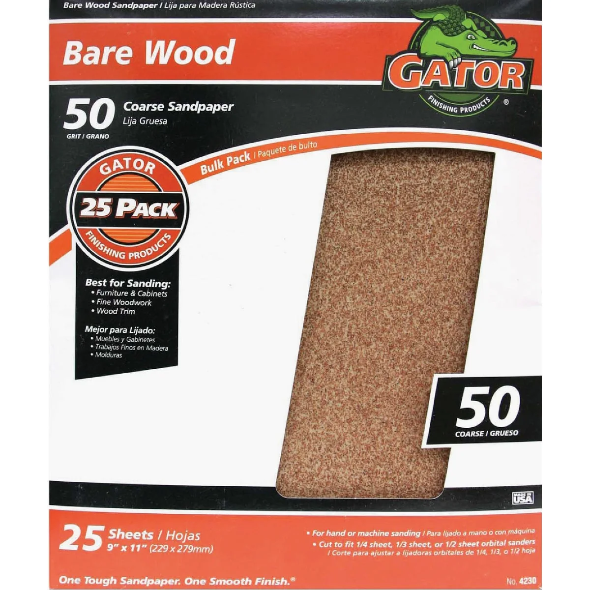 Stylish Gator Bare Wood 9 In. x 11 In. 50 Grit Coarse Sandpaper 25-Pack Natural