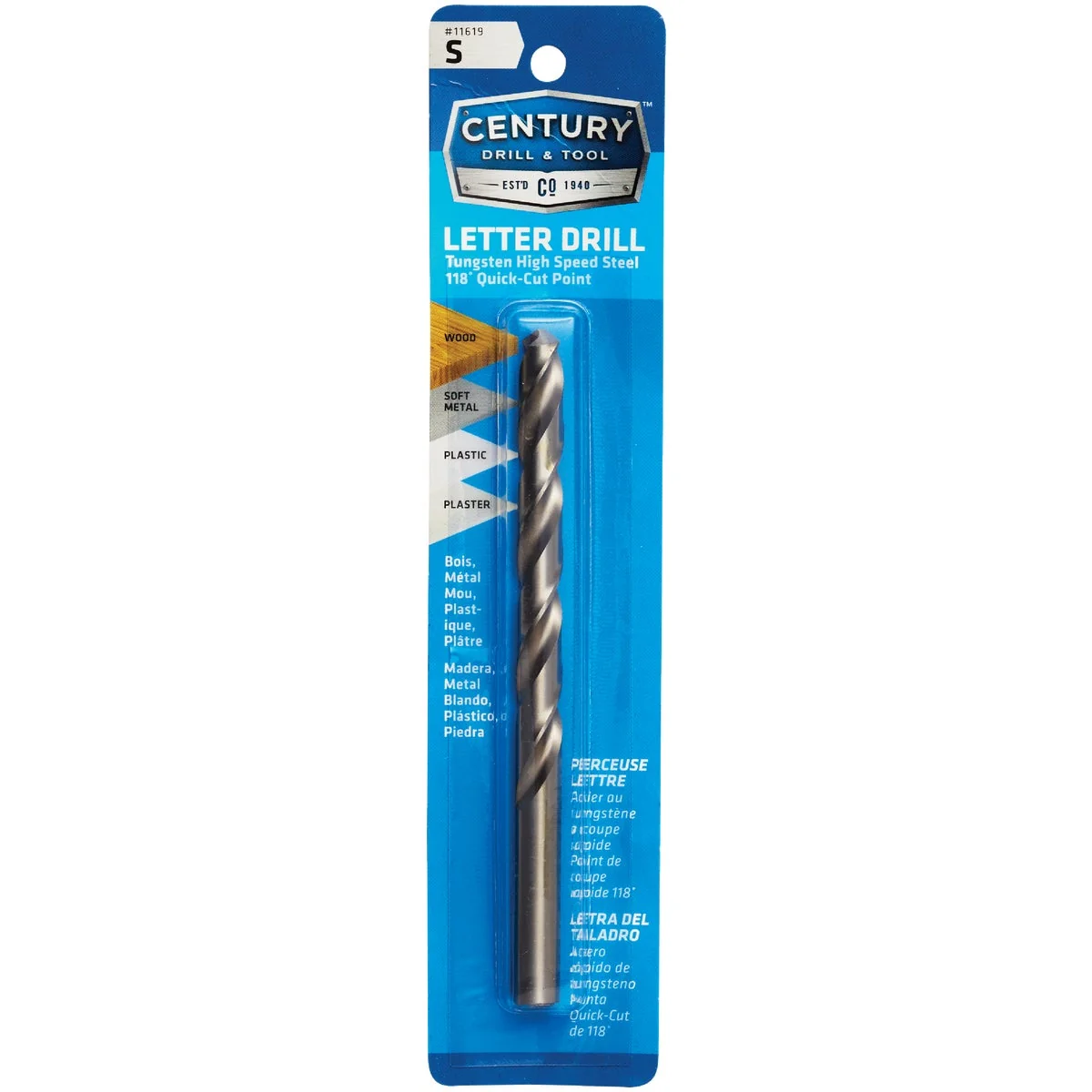 Excellent Century Drill Tool Letter S Tungsten High Speed Steel Quick-Cut Point Drill Bit Artisan