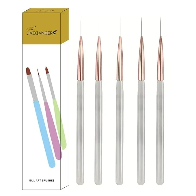 Clean 5Pcs Gray Handle Ultra-Fine Nail Liner Brush Set – Professional Nail Art Detail Brush for French Tip Intricate Patterns Fine Line Painting Gel Polish Manicure Salon DIY Manicure Tool Kit Efficient