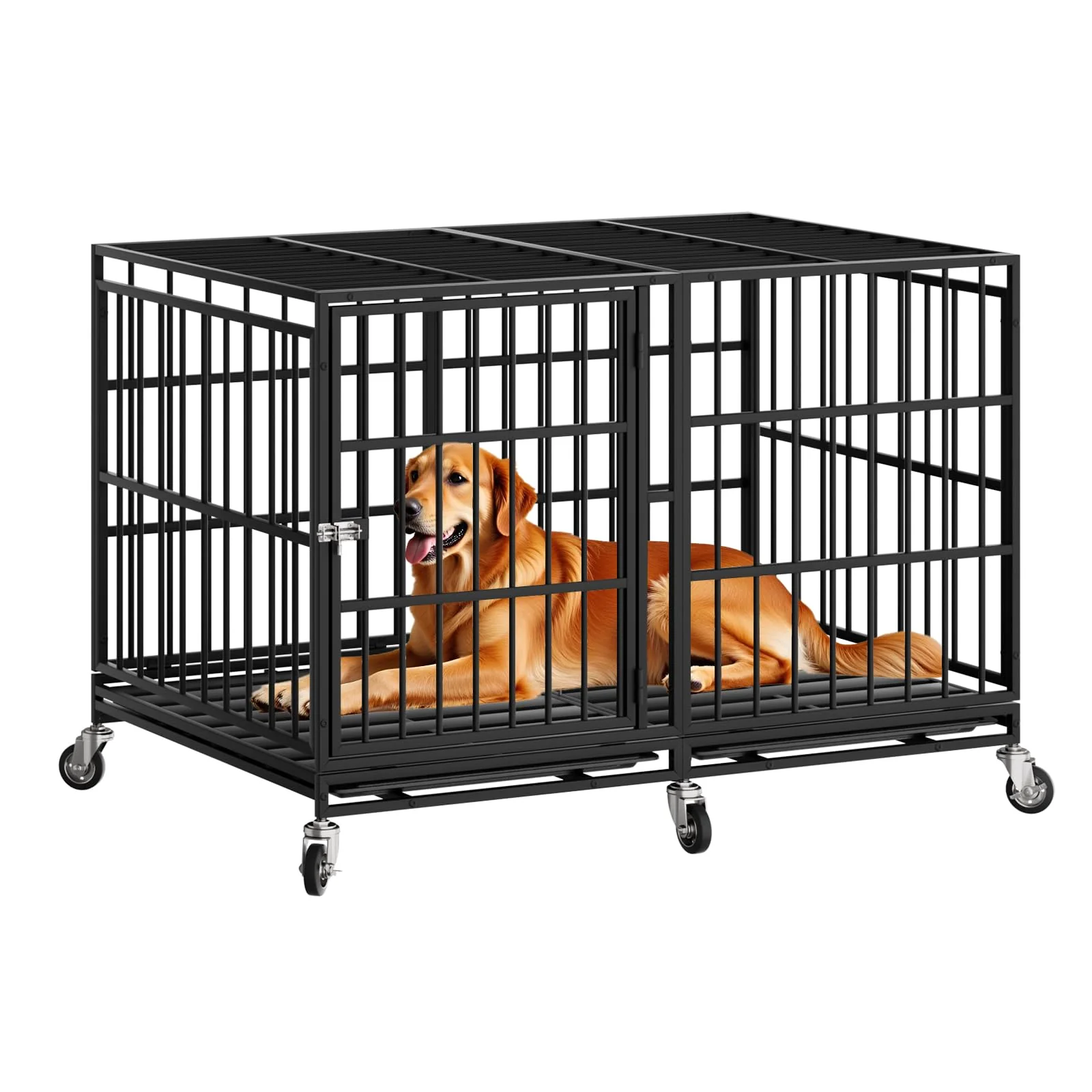 Convenient Snuowu 48-Inch Heavy Duty Dog Crate with Wheels – Escape-Proof XL XXL Fine
