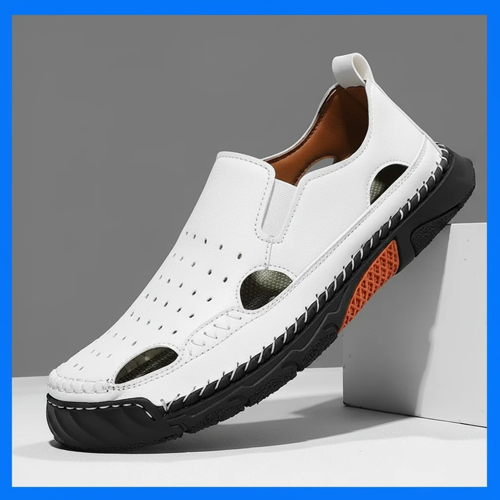 Secure Men’s Comfortable Slip-on Casual Leather Walking Sandals Functional