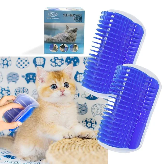 Exclusive 2 Pack Self Grooming Wall Brush for Cats and Dogs – Cat Groomer with Catnip Massage Comb Tool for Long Short Fur Pets Blue Top-Quality