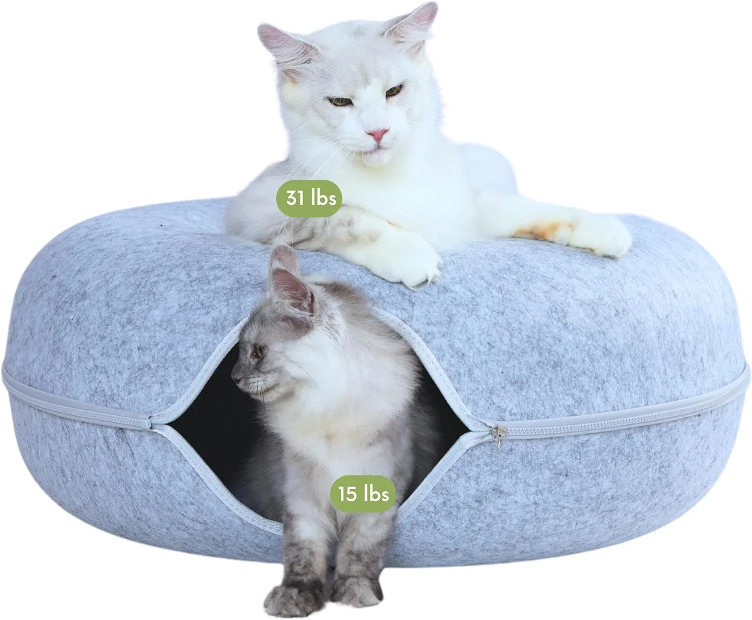 Recyclable CATTASAURUS Peekaboo Cat Cave for Multiple Large Cats Up to 30-45 Lbs Scratch Detachable Washable Tunnel Bed Comfy Donut Cat Cave Light Gray Jumbo Original Design