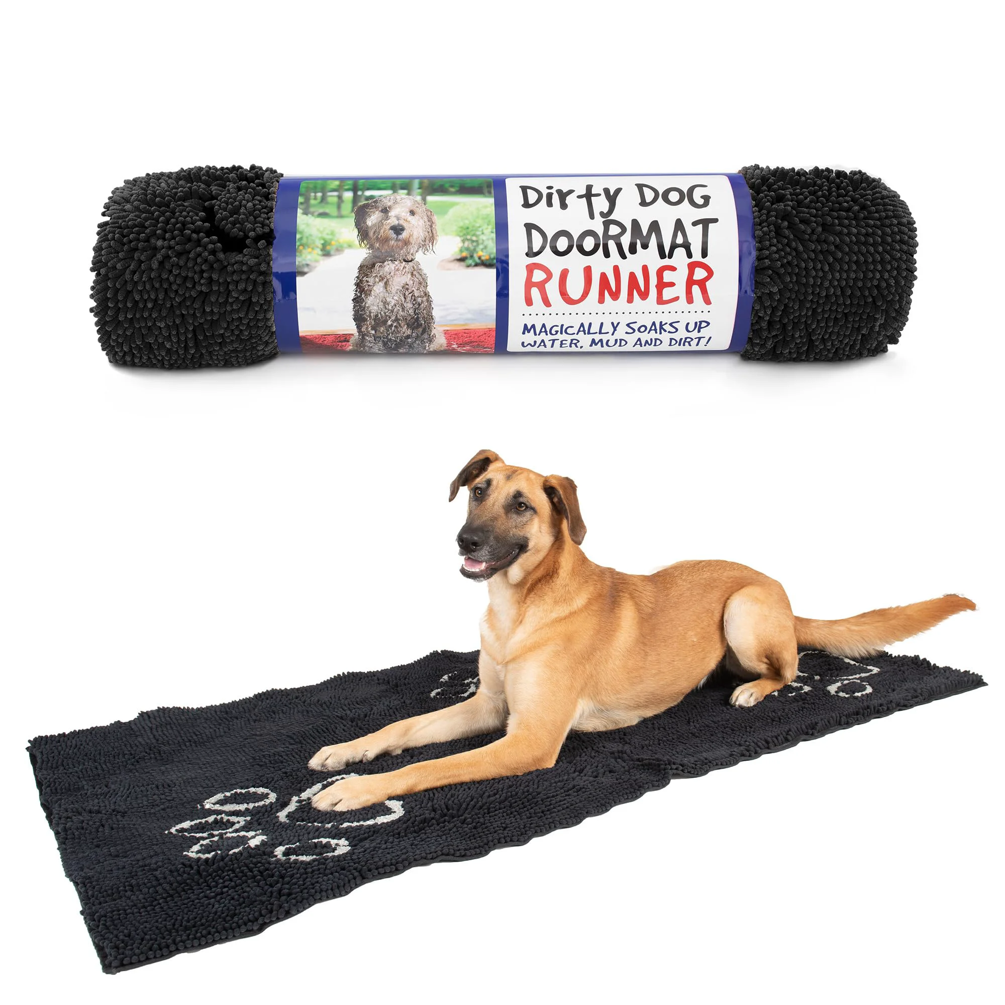 Elite Dog Gone Smart Dirty Dog Doormat – Ultra-Absorbent Fast-Drying Mud Rug with Stay-Put Backing Black Solid