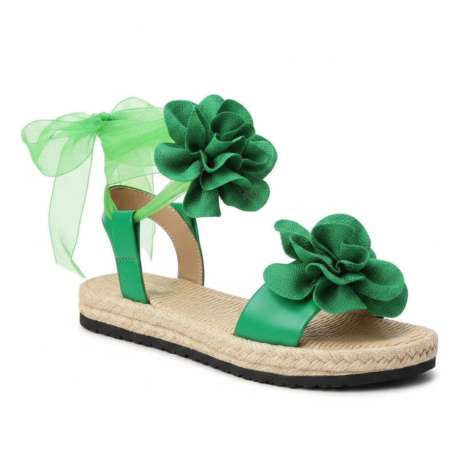 Original Women’s Floral Applique Platform Lace-Up Sandals Flat Open Toe Professional