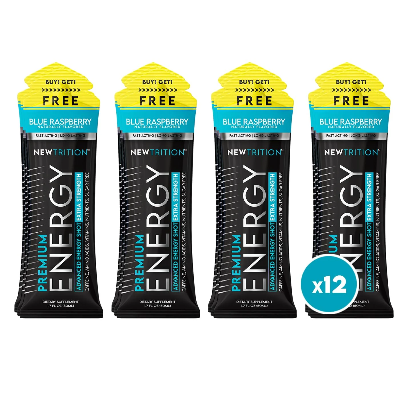 Innovative NewTrition® Extra Strength Energy Shots 250mg Caffeine Energy Shots with Vitamin B Amino Acids Sugar- Vitamin Energy Shot 1.7 fl oz Pack of 12 Blue Raspberry Solid