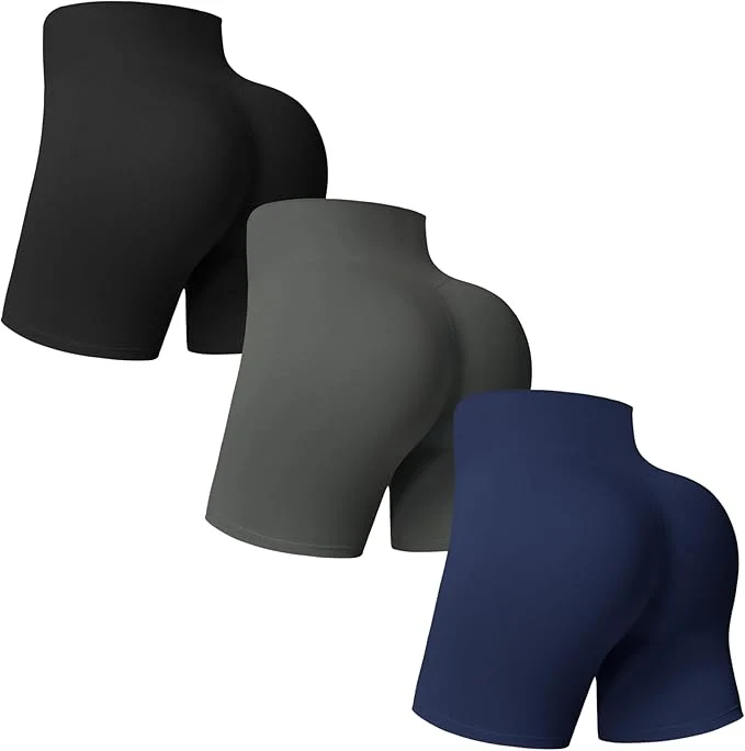 Powerful MOREFEEL 3 Pack Workout Gym Shorts Women-5 Seamless Butt Lifting Tummy Control Plus Size Seamless Booty Biker Shorts Expertly Made