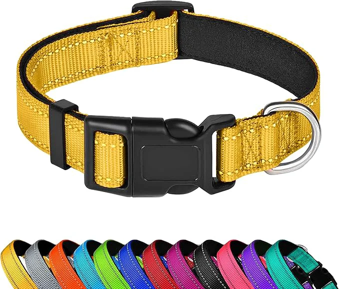Secure Reflective Dog Collar Adjustable Soft Neoprene Padded Nylon Pet Collars Responsible