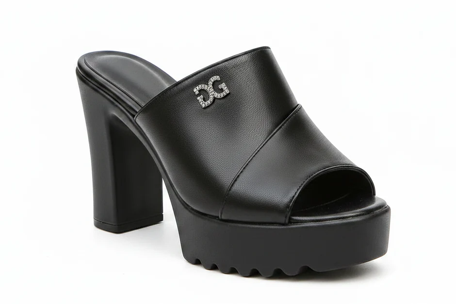 User-Friendly Women’s Peep Toe Platform High Heel Slippers Square Black Refined