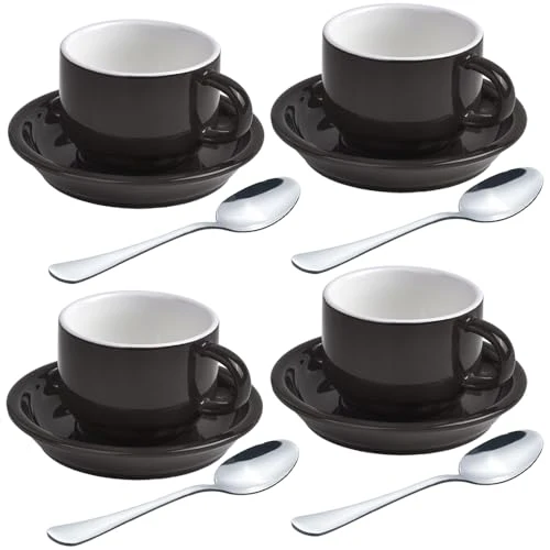 Excellent Premium Espresso Shot Cups and Saucers Set with Espresso Stainless Steel Spoons 6 Count Trusted