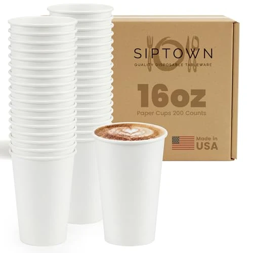High-Performance Paper Cups 16 oz 200 Pack for Coffee Tea Made in USA 200 Count Fast