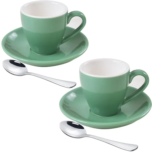 Detailed Porcelain Espresso Cup with Saucer And Stainless Steel mini Spoons 7 Count High-Performance