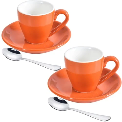 Exclusive Porcelain Espresso Cup with Saucer And Stainless Steel mini Spoons 7 Count Environmentally Friendly