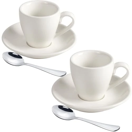 Premium Porcelain Espresso Cup with Saucer And Stainless Steel mini Spoons 7 Count Fine