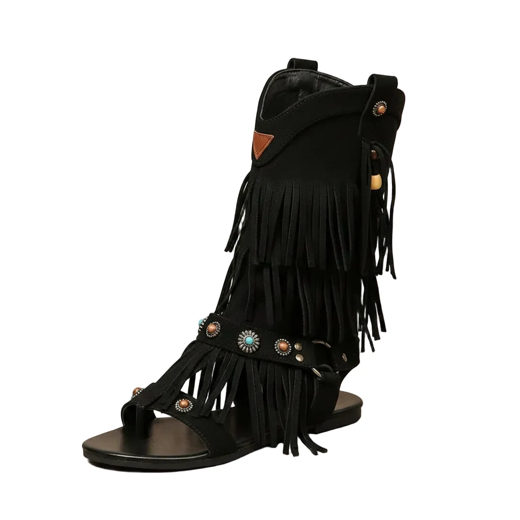 Sophisticated Women’s Suede Tassel Thong Sandals Flat Bohemian Fringe Shoes Safe