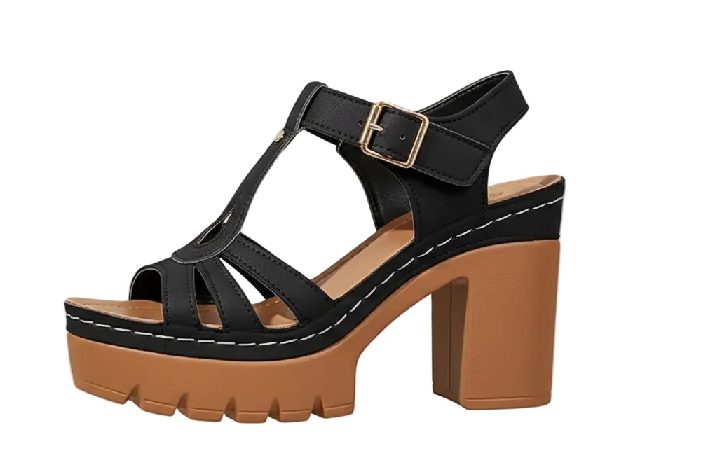 Certified Women’s T-Strap Platform Block Heel Sandals Cutout Ankle Strap Safe