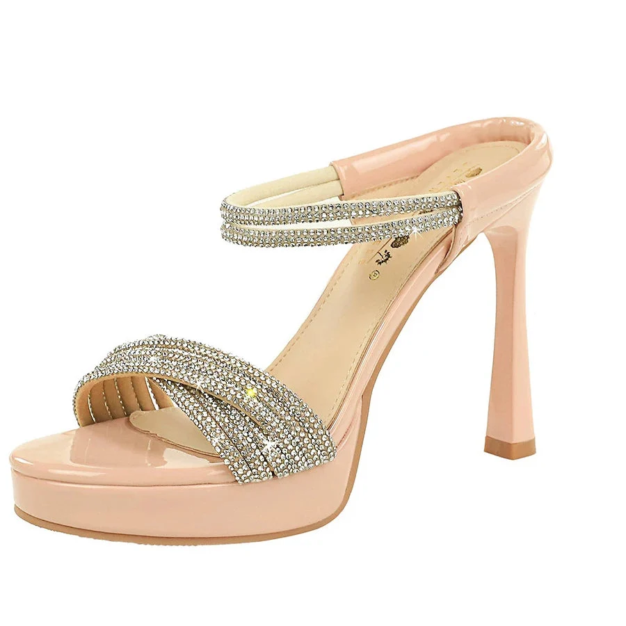 Casual Women’s Open Toe Stiletto Sandals Rhinestone 4.5-Inch Heels Durable