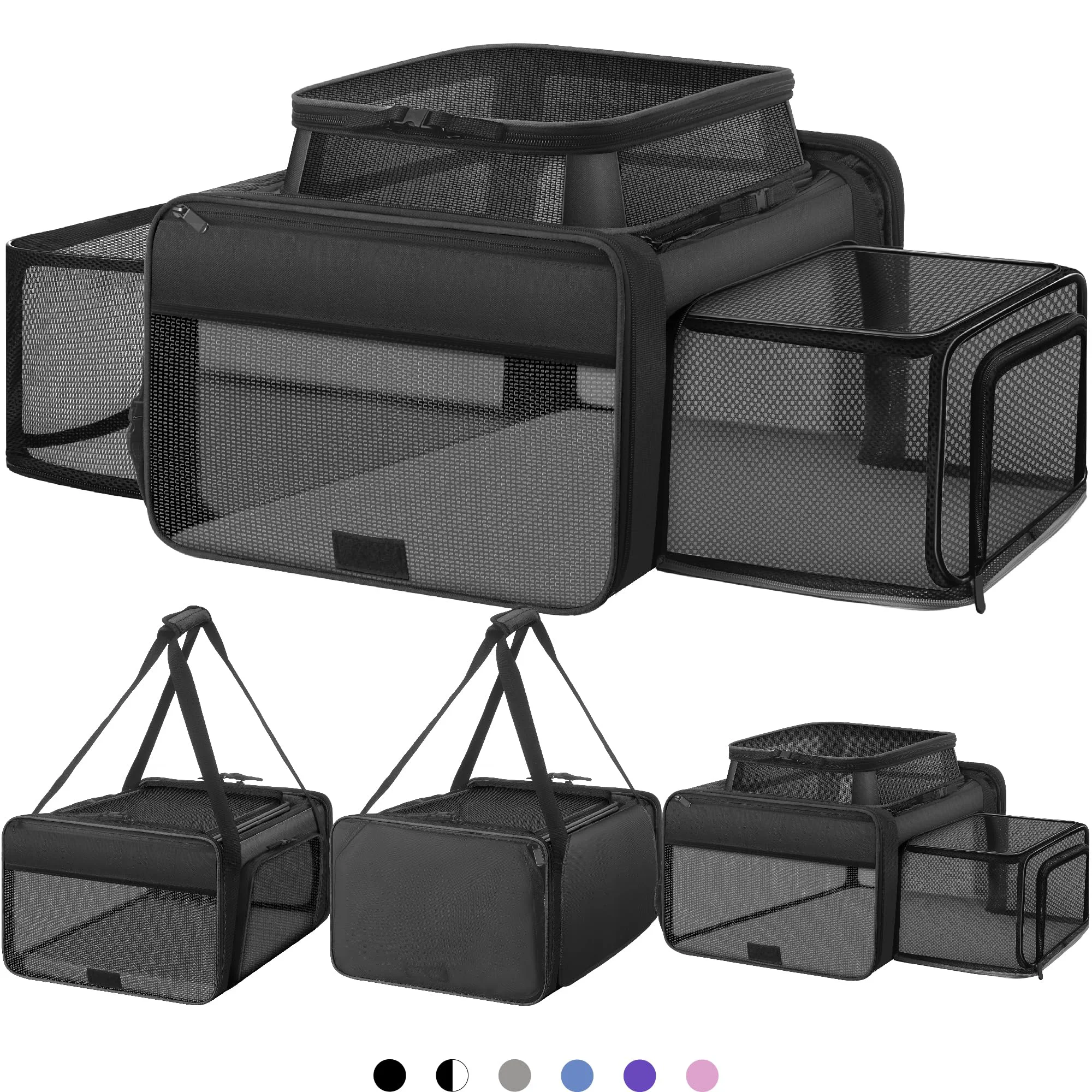 Premium Material SHARLOVY Top 2 Sides Expandable Large Cat Carrier – TSA Airline 18×13.5×9.5 Black Sophisticated