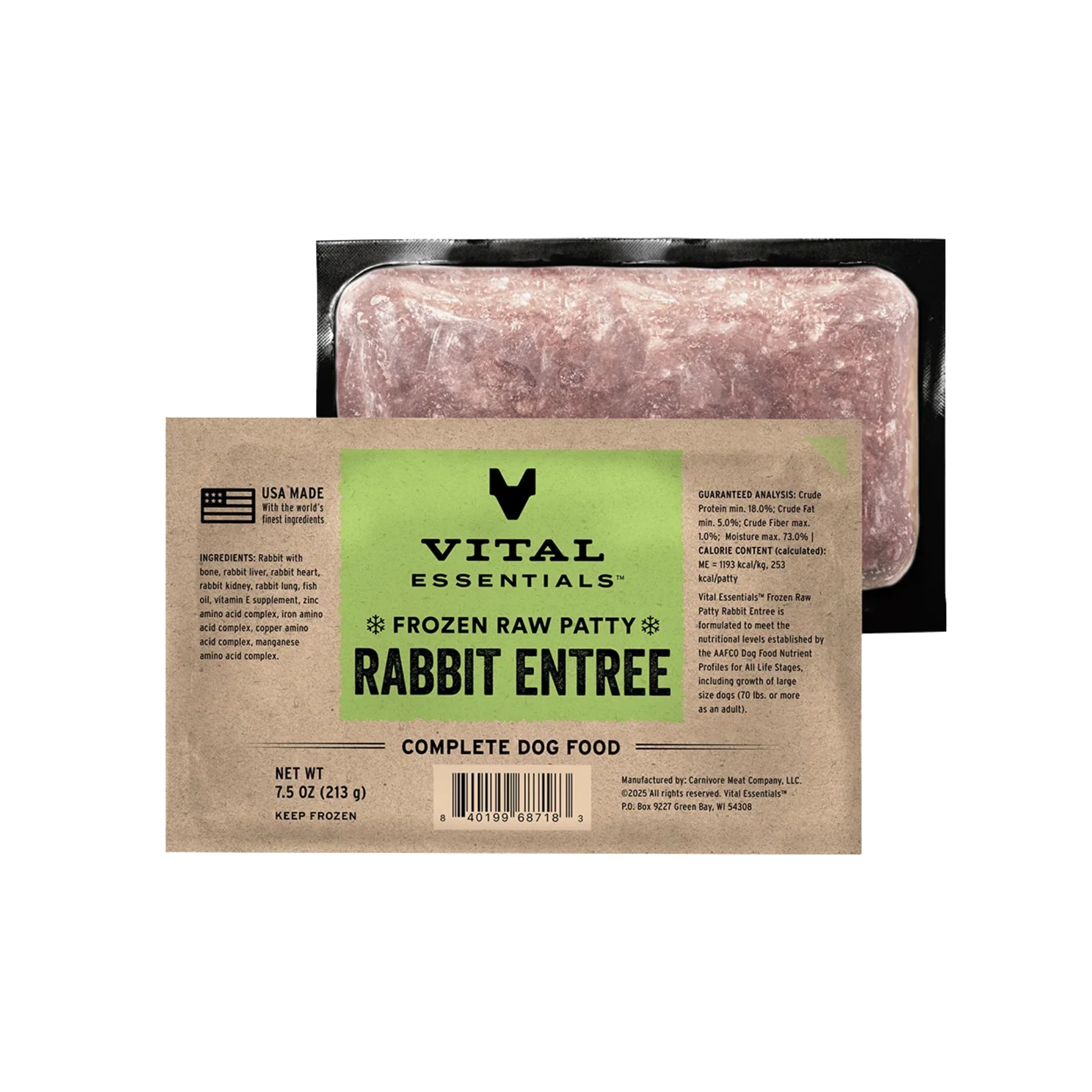 World-Class Vital Essentials Frozen Raw Rabbit Entree Patty Safe